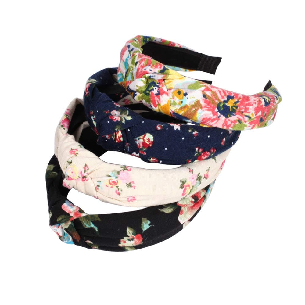 Twinfree Headband for Women Girls - Wide Knotted Bow Leopard Hair Bands Hair Accessories Bow Cross Head Band Wrap Accessories - 4 Pack