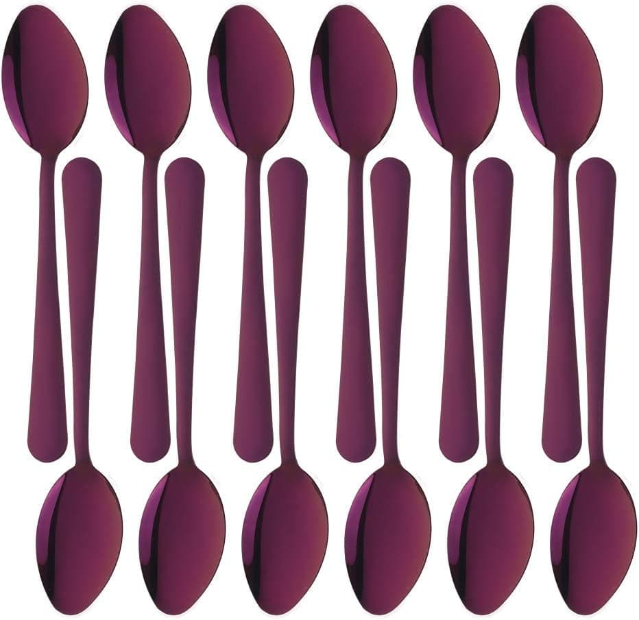 Serving Spoon 8-Inch Purple Set, BUY&USE Stainless Steel 12 Large Table Spoons