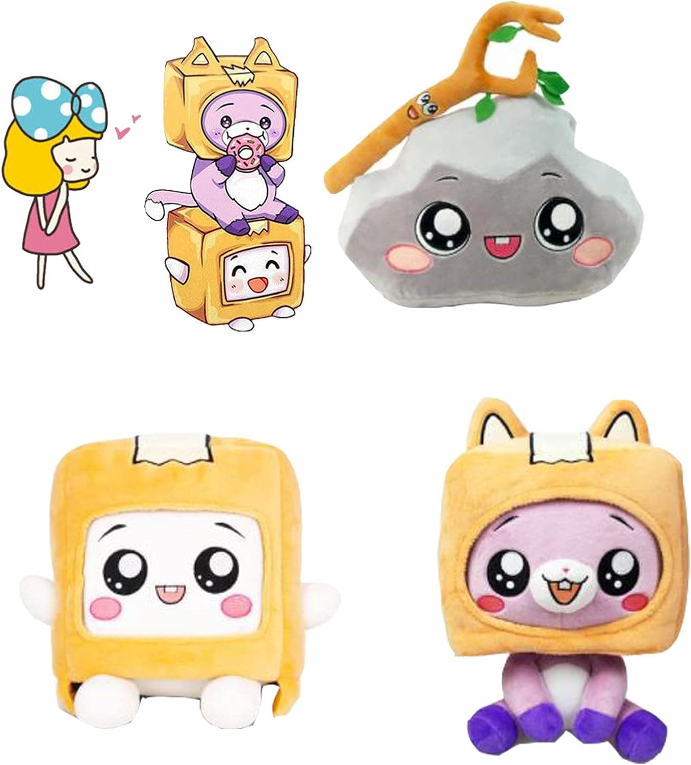 ZEWAN Foxy and Boxy and Rocky Baby Plushie,Removable Anime Soft Stuffed for Fans Favorites Gift BoxyFoxyRocky, Sitting7.8in