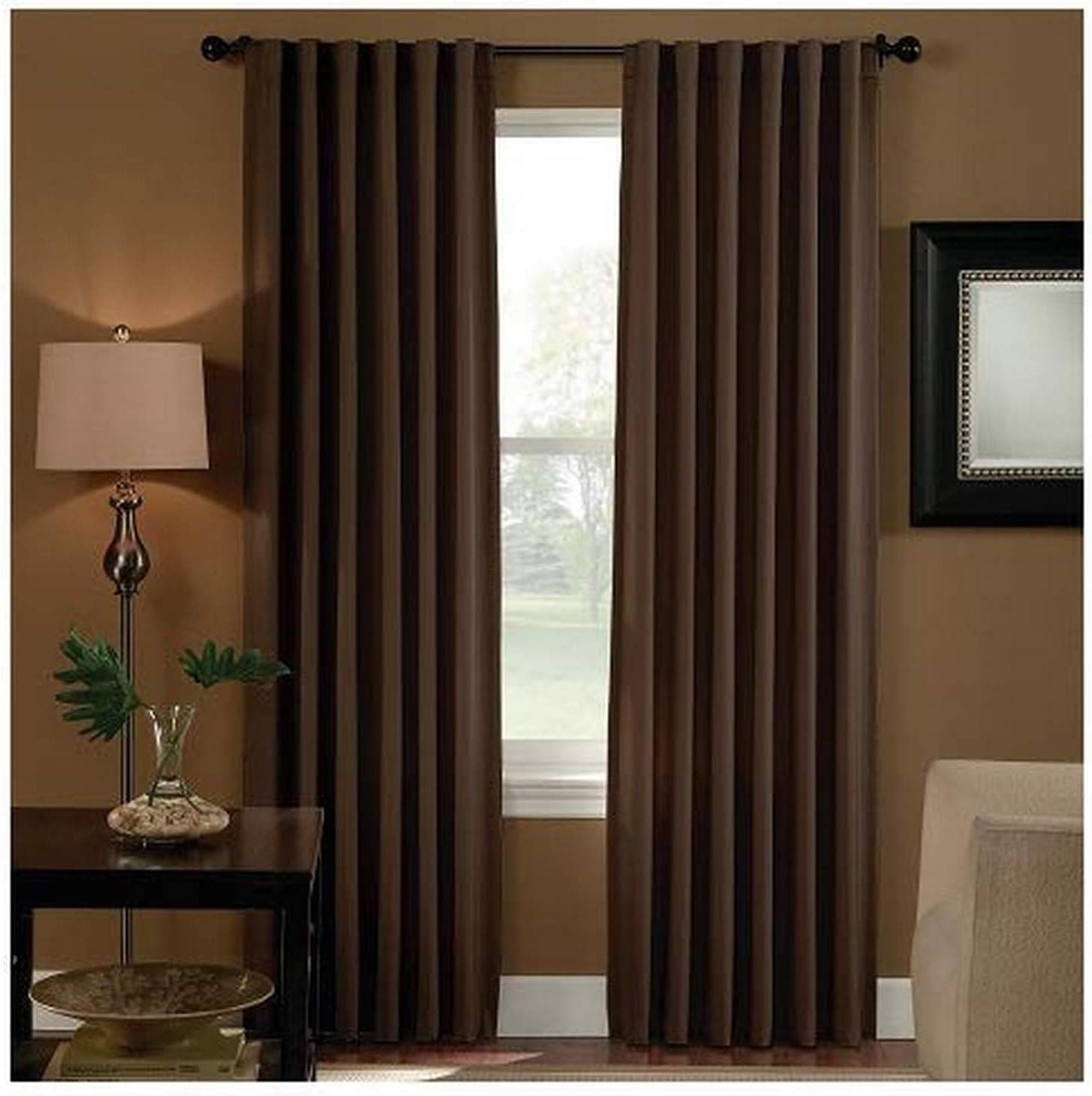 Curtainworks Saville Solid Thermal Room Darkening Drape, 52 by 108", Chocolate (Single Panel)