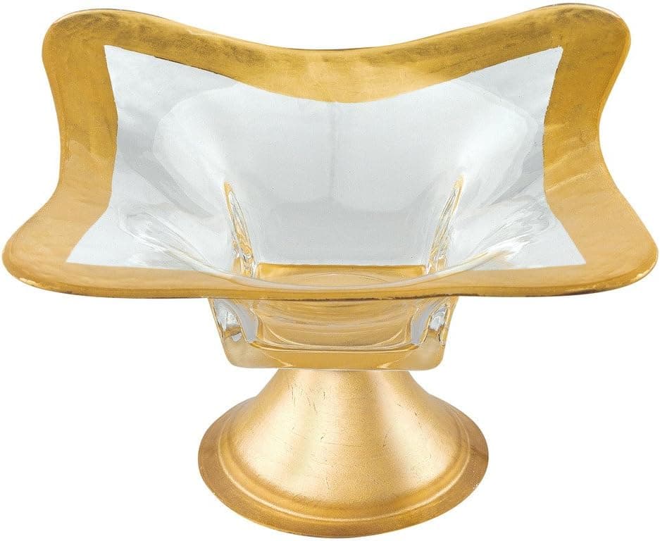 Badash D247G Footed Gold Color Leaf Decorated Square Glass Bowl