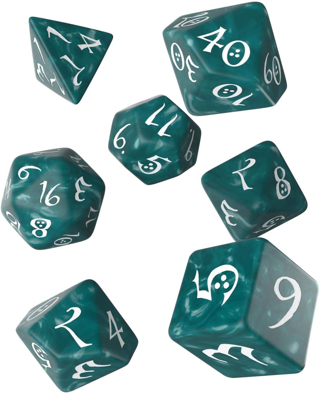Q WORKSHOP Classic Stormy & White RPG Ornamented Dice Set 7 polyhedral Pieces
