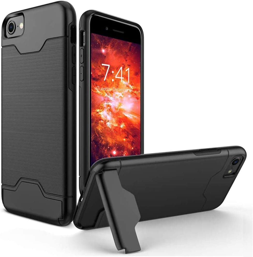 iCaber iPhone 6 Plus Case, iPhone 6s Plus Case, Heavy Duty Full Protective Cover with Kickstand Dual Layer Wallet Design Case for Apple iPhone 6/6s Plus (Black)