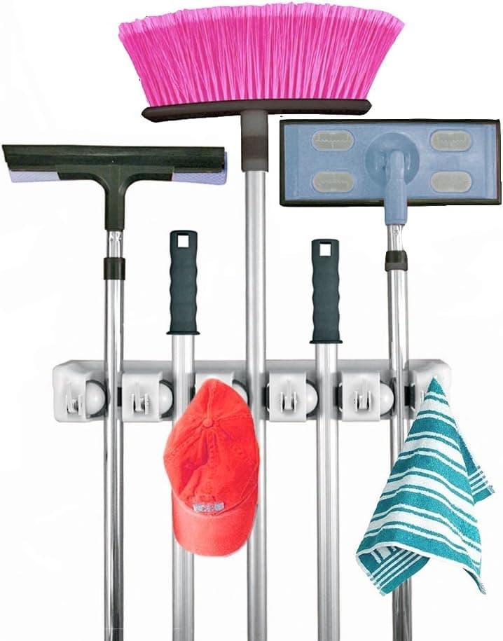 LuoJi Wealth Mop and Broom Holder,5 Non-slip with 6 Hooks Wall Mounted Garden Storage Holds up to 11 Tools,Storage Tool Rack