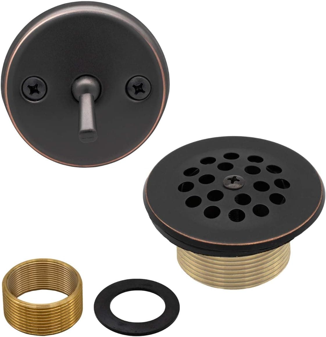 Bathtub Trip Lever Bath Drain Replacement Overflow Cover Kit Assembly with Brass Adapter in Oil Rubbed Bronze