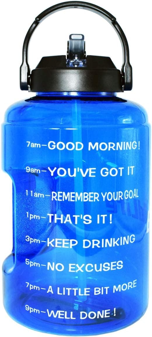 BuildLife 1 Gallon Water Bottle with Straw & Motivational Time Marker Large BPA Free Wide Mouth with Handle Reusable Leakproof to Drink More Water Daily(Blue, 1 Gallon)