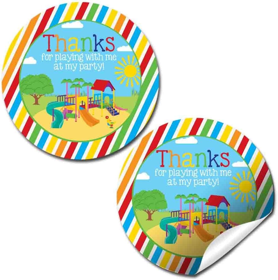 Playground Birthday Party Thank You Sticker Labels, 40 2" Party Circle Stickers by AmandaCreation, Great for Party Favors, Envelope Seals & Goodie Bags