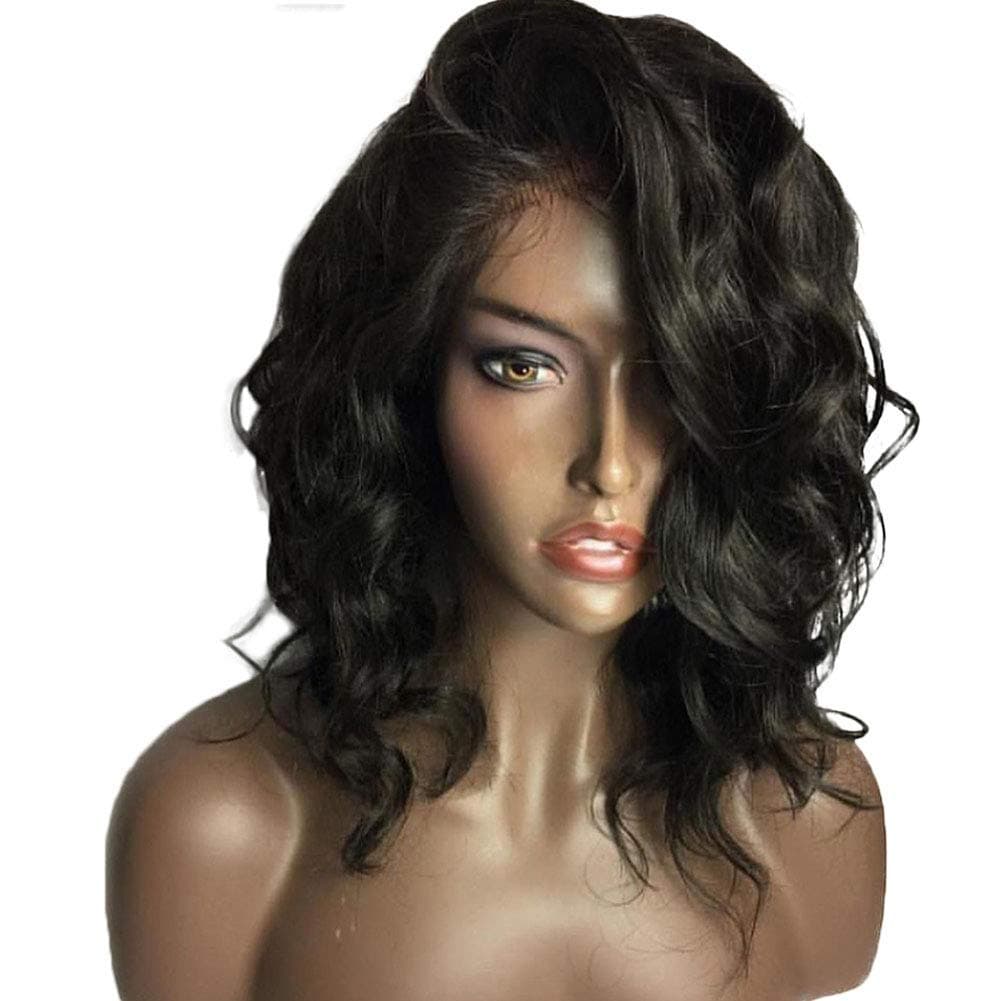 Friya Short Wavy Lace Front Wig Natural Looking Loose Wave Bob Wigs Heat Resistant Fiber Synthetic Wig Pre Plucked Hairline Wigs for Women with Baby Hair 14"