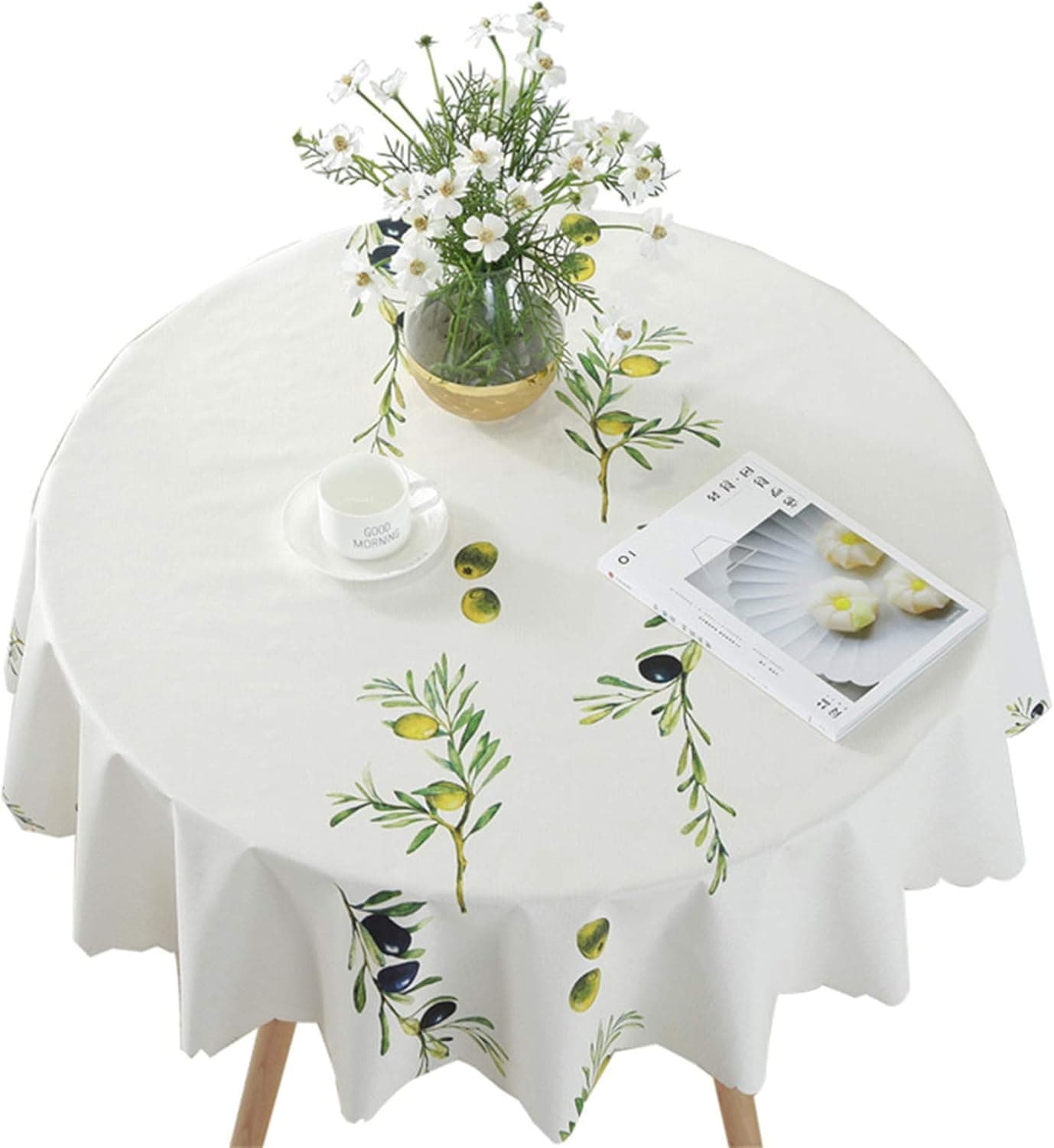 Bettery Vinyl Round Table Cover Wipe Clean PVC Tablecloth , Round - 52 Inch