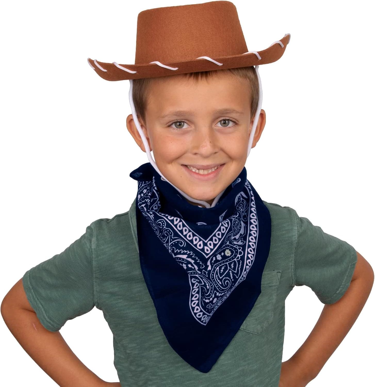 Funny Party Hats Cowboy Hat – Brown Felt Cowboy Hat & Bandana – Western Costume Hat – Children's Cowboy Costumes – 2 Pc Set