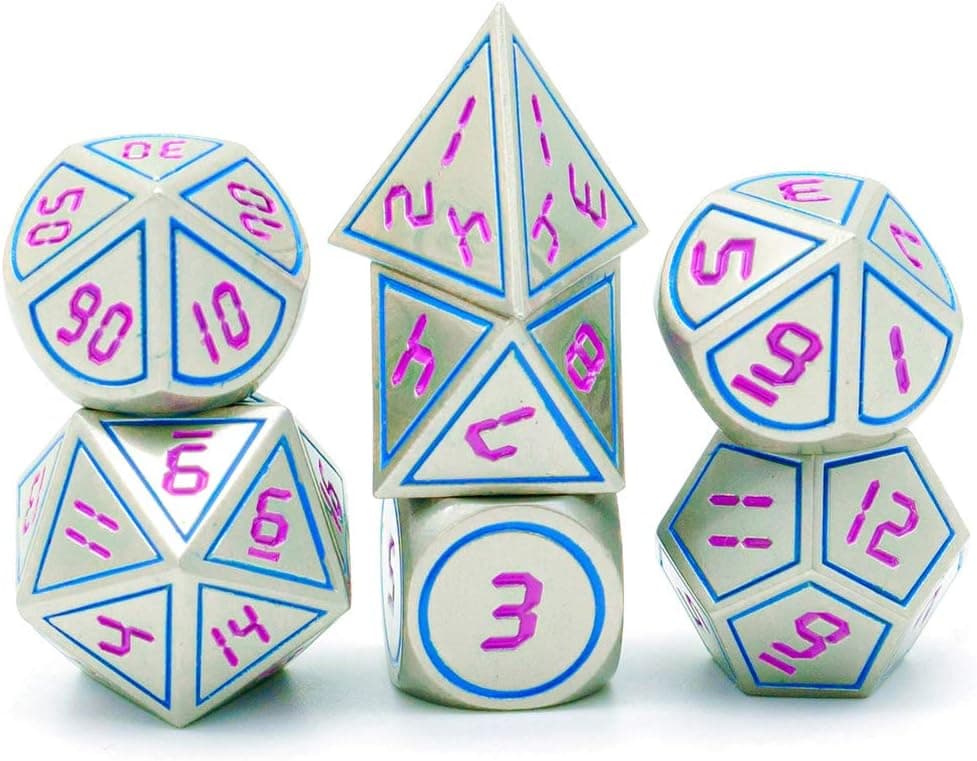 Metal Dice Set DND 7 Die Metal Polyhedral Dice Set for Role Playing Game Dungeons and Dragons D&D and Math Teaching with Dice Bag