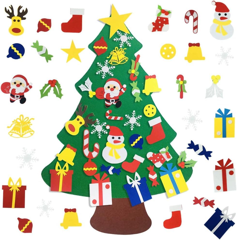Kids DIY Felt Christmas Tree with 30pcs Set Wall Hanging Detachable Ornaments Xmas Gifts Children Friendly Christmas Home Decorations