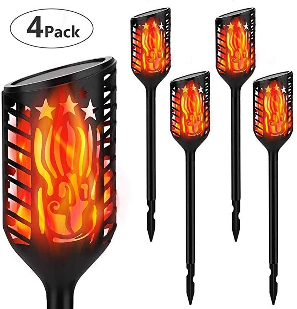 WZTO Solar Torch Lights 102 LED Flickering Flames IP 65 Waterproof Solar Lights Outdoor Durable Landscape Decoration Lighting Dusk to Dawn Auto On/Off Solar Security Spotlight for Garden, Patio 4 PCS