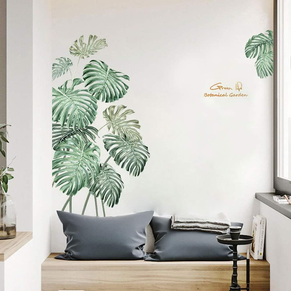 Green Tropical Leaves Wall Decor, Nature Palm Tree Leaf Plants Wall Decals for Bedroom Kids Room Living Room Nursery Classroom Offices Wall Decorations