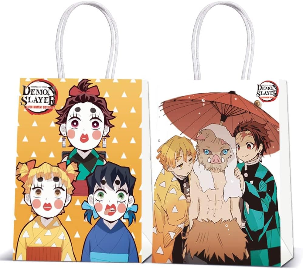 MLEDUY 12PCS Demon Slayer Party Favors Gift Bags for Demon Slayer Themed Birthday Party Decorations