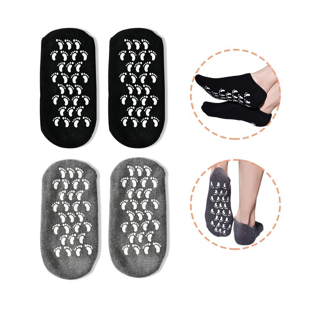 Moisturizing Silicone Gel Spa Socks Women and Men's Feet Care Ultimate Treatment for Dry Cracked Rough Skin on Feet 2 pairs Larger Recovery Socks Day Night Care(Black + Grey)