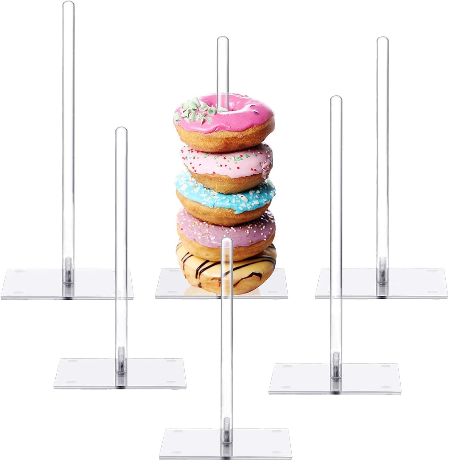 6 Pieces Acrylic Donut Stands 8/12/14 Inch Clear Bagels Holder Doughnut Dessert Stand Table for Wedding Birthday Party