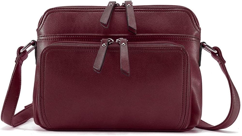 Brenice Women Solid Multi-pockets Casual PU Leather Crossbody Shoulder Bag Red