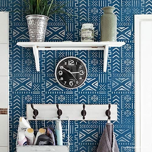 Mali Mudcloth Wall Stencil - Tribal Stencil - African Mud Cloth Pattern Wallpaper Stencil - Large Wall Stencils for Painting Boho Wall Art - Bohemian Stencils - Geometric Tribal Mural Art