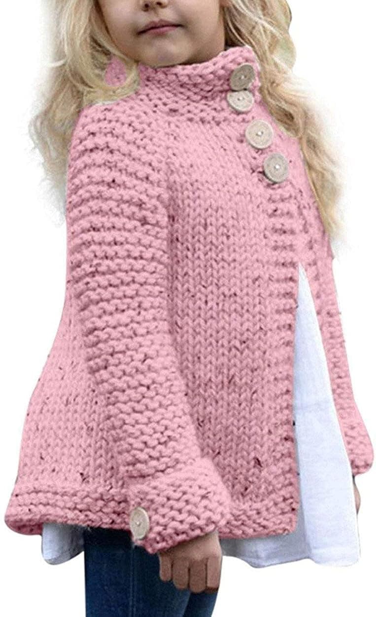 Toddler Baby Girls Autumn Winter Clothes Button Knitted Sweater Cardigan Cloak Warm Thick Coat