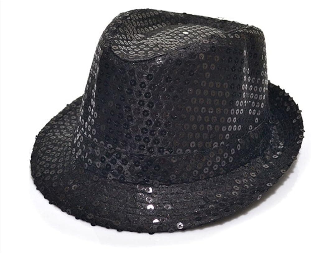 1Pc Black- Sequin Design Paillette Fedora Panama Round Hat for Children Kids