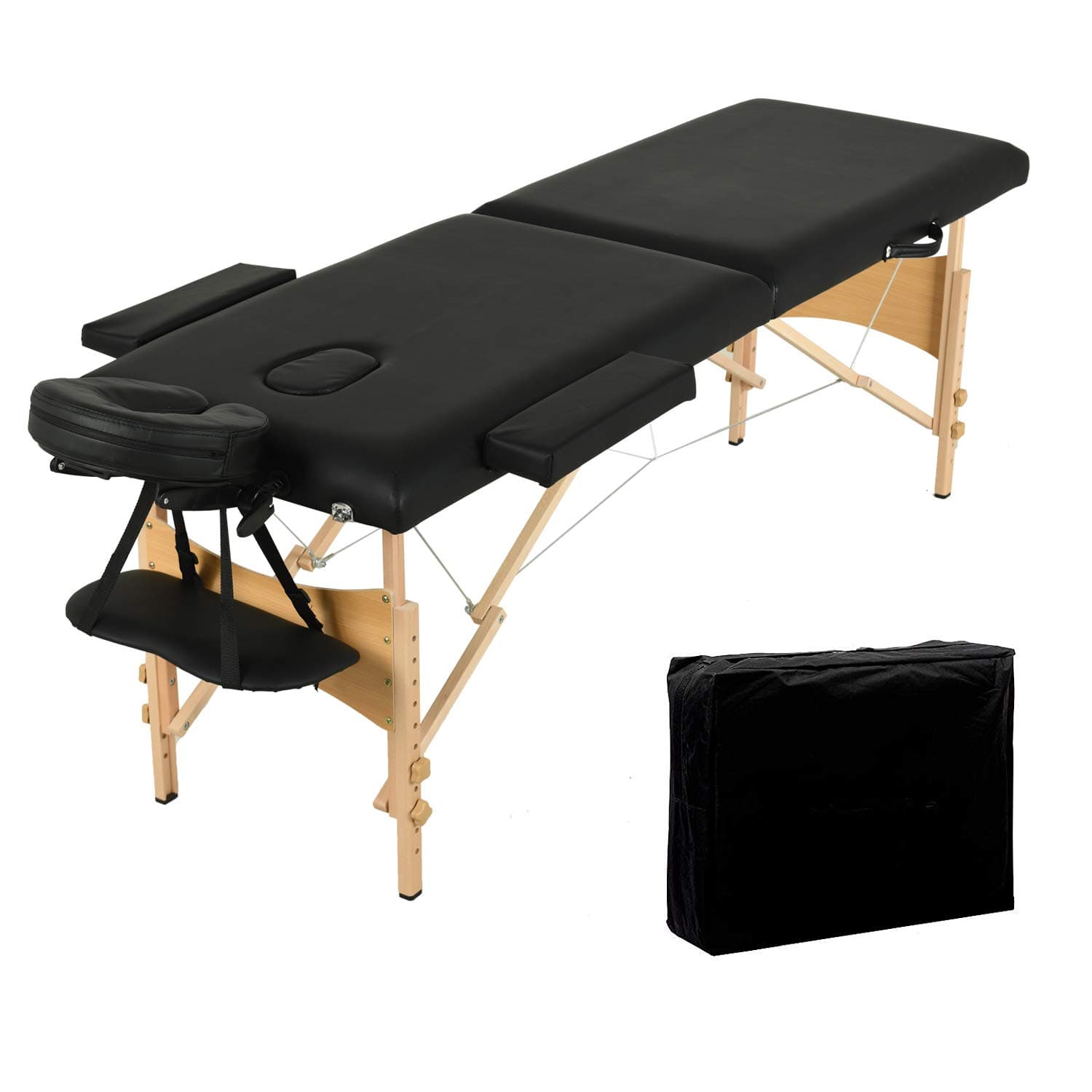 Nager Folding Massage Table 84'' Professional Massage Bed 2 Fold Lash Bed with Head-& Armrest, Black