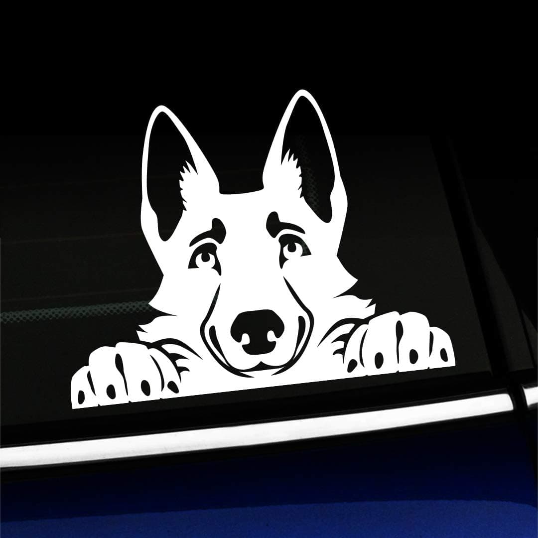 Artistic Reflection Peeking German Shepherd - Vinyl Car Decal - Choose Color - [White]