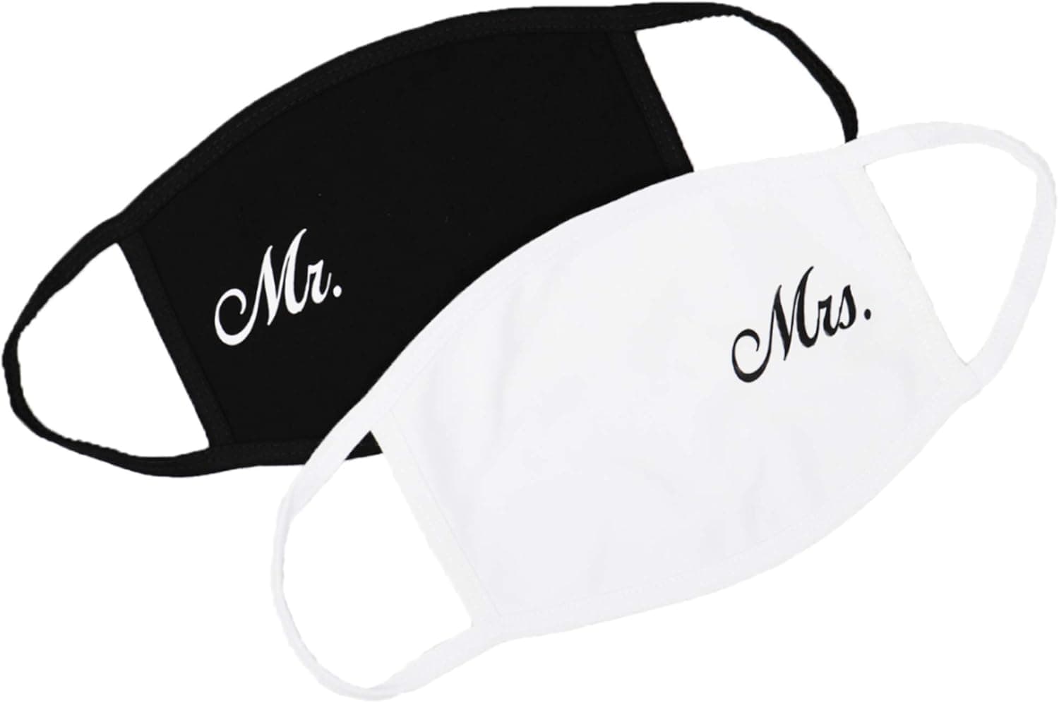 Mr Mrs Face Mask Gift Set Made in USA Double Layer Breathable Cotton Spandex White, Black