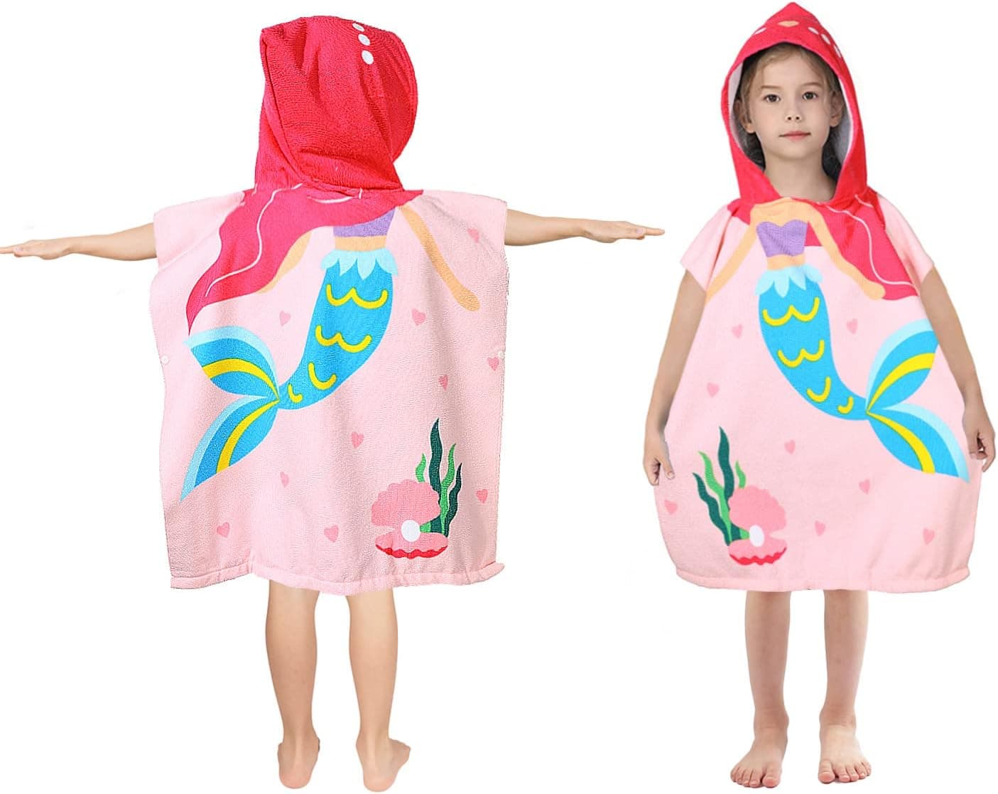 Suluia Kids Beach Towels Clearance,Cute Oversized Mermaid Hooded Bath Towel for Boys Girls,Microfiber 2-6 Years Toddler Pool Towel with Hood Swim Towels Gift for Children Wrap Baby Ponchos(Mermaid4)