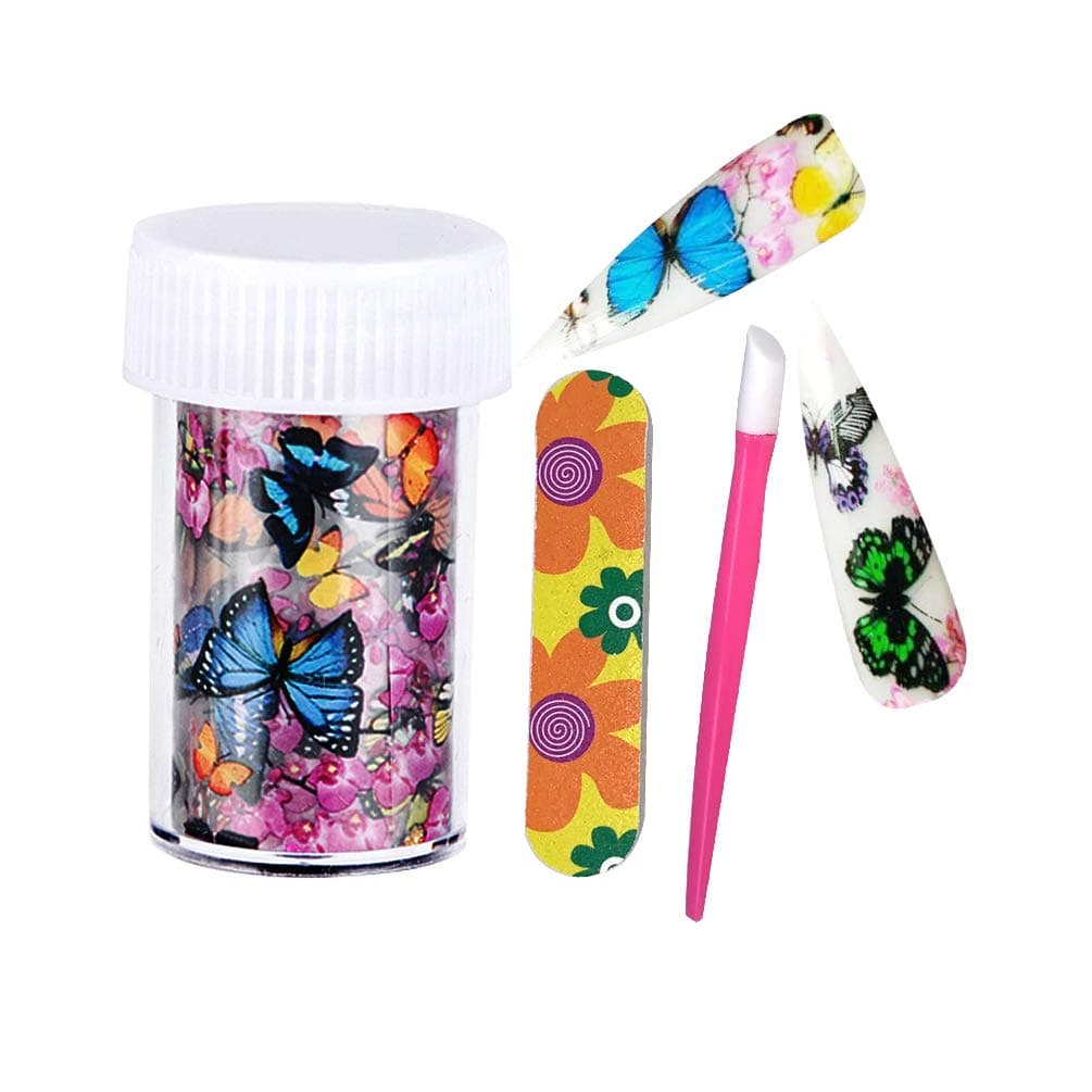 Delgoash Nail art stickers Butterfly Flower Nail Decal Transfer Foils Nail Sticker Tip Decal Decoration Design DIY Butterfly Plum Flower Nail Sparkle Glitter for Nail Art Decoration Manicure Tools Set