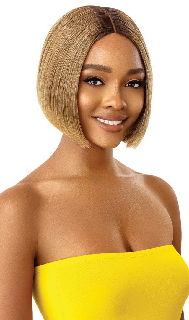 Outre THE DAILY WIG Beautiful Quick & Easy Natural Hand-tied Lace Part, Heat Friendly Premium Synthetic Short Straight Bob Blunt Cut Pre-Attached Elastic Band - DIXIE (613)