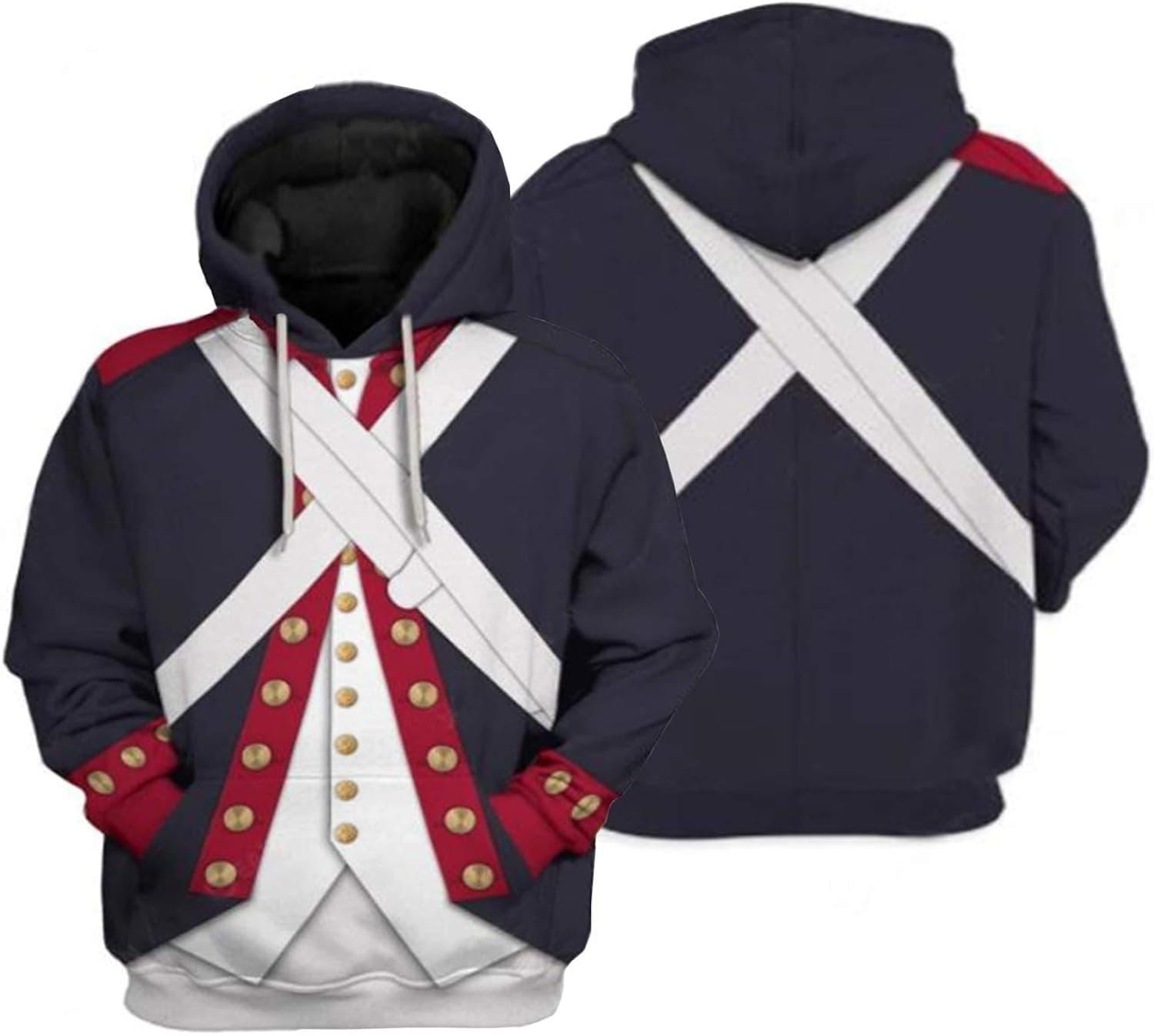 Historical Hoodie for Kids Revolutionary War Uniform Costume 3D Printed Army Jacket Halloween Costume