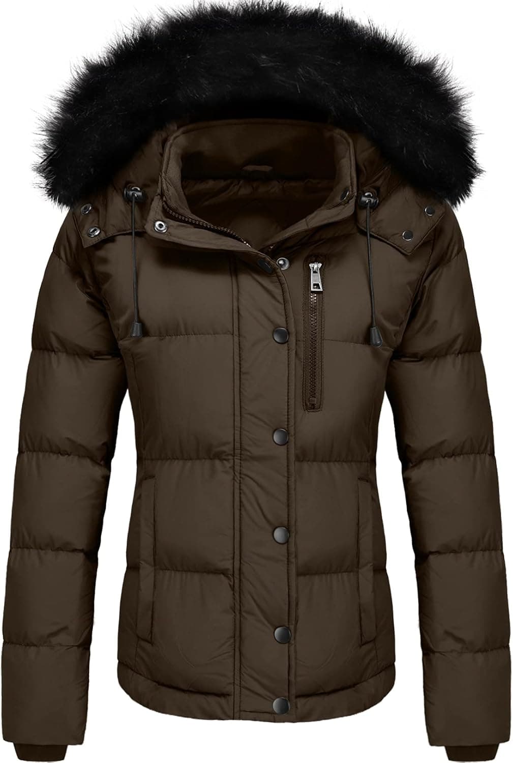 Szory Women's Winter Thicken Coats Warm Short Puffer Jackets with Removable Fur Hood