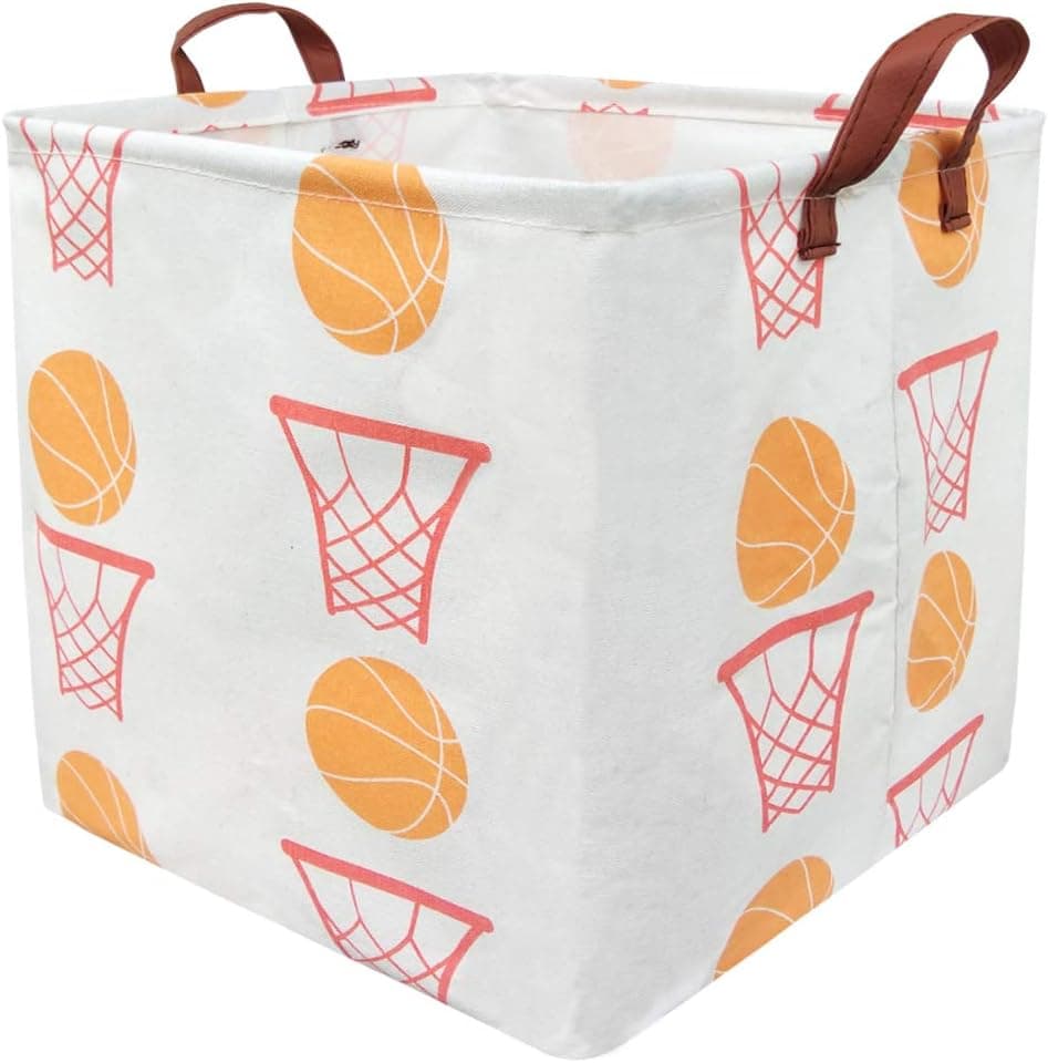 BOOHIT Square Storage Box Basket,Canvas Fabric Toy Collapsible Storage Organizer Bin,PE Waterproof Storage Box,Laundry Basket for Kid Rooms,Playroom,Shelves,Toy Basket,Gift Basket(Basketball)