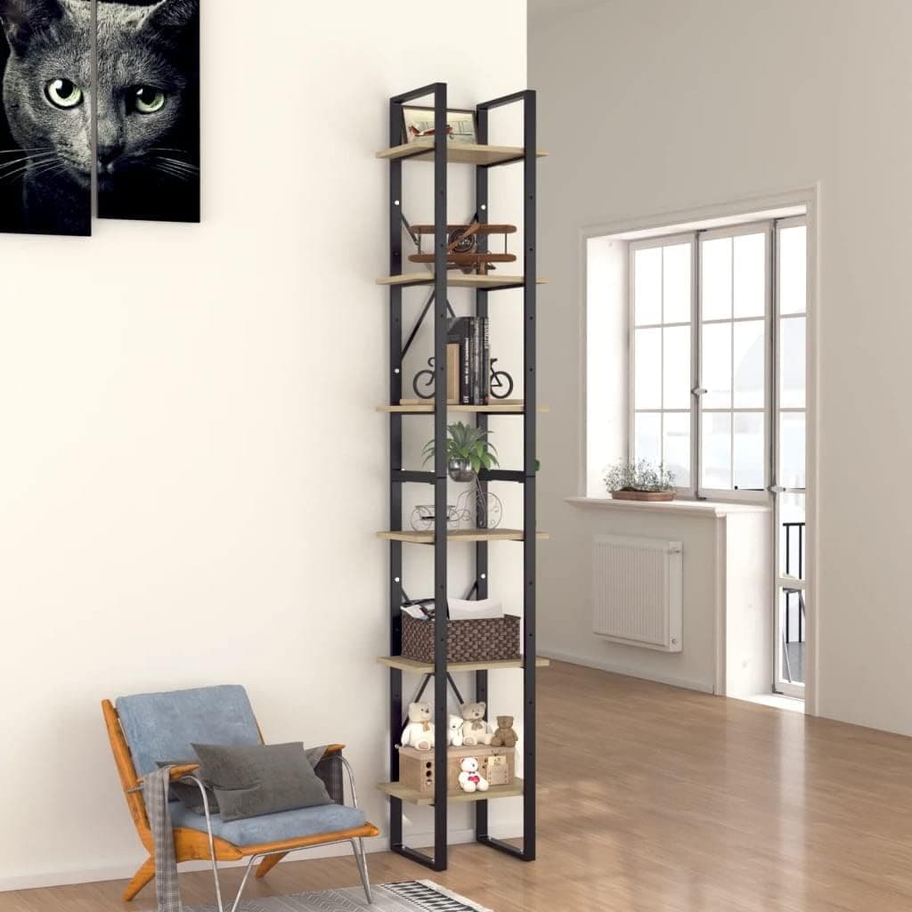 CHARMMA Bookcases and Bookshelves Wide 6 Tiers Industrial Bookshelf, Large Etagere Bookshelf Open Display Shelves with Metal Frame for Living Room Bedroom Home Office,15.7"x11.8"x82.7",Brown