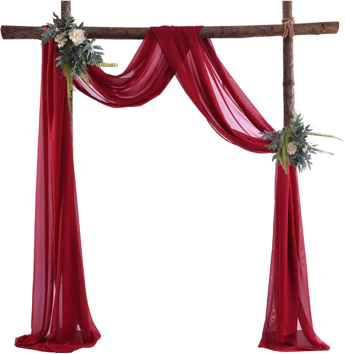 Adeeing 2 Panels Wedding Arch Draping Fabric 6 Yards Burgundy Chiffon Backdrop Curtain for Wedding Ceremony Party Bridal Shower Reception Decoration