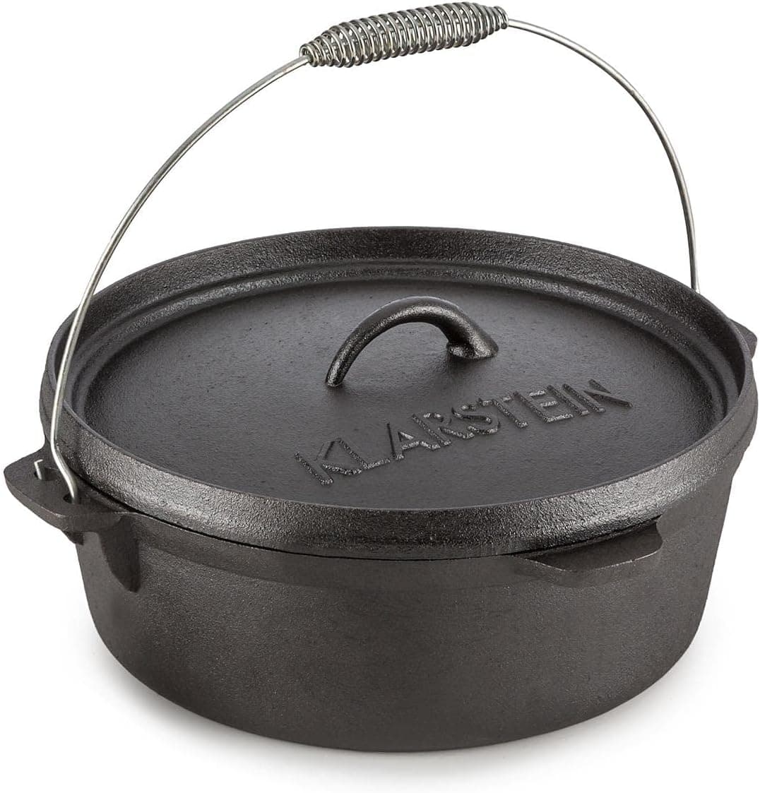 KLARSTEIN Hotrod 85 Dutch Oven BBQ - Cast Iron Pot for Cooking & Serving, Frying, Baking, Open Fire, Dutch Oven Pot with 8.5qt / 8.0L, Extra-High Lid Rim, Easy Handling