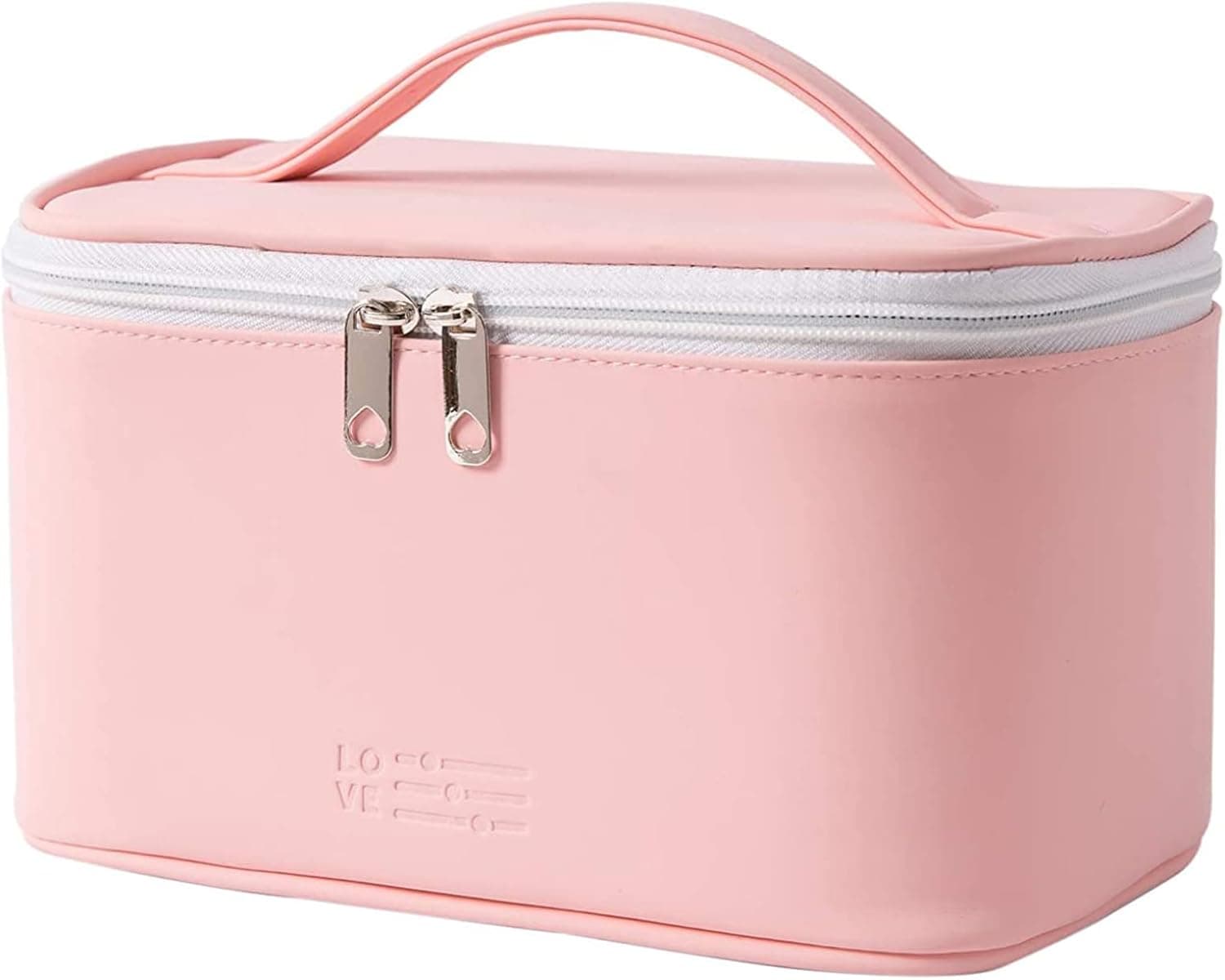 Makeup Travel Bag,Large Cosmetic Bag for women, Zipper Pouch Bag Organizer,PU Leather Washable Waterproof(Light Pink)
