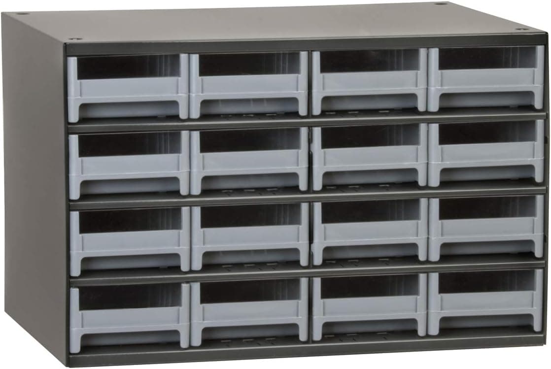 Akro-Mils 19416 Steel Parts Craft Storage Cabinet Hardware Organizer (17-Inch W x 11-Inch D x 11-Inch H), 16-Drawer, Gray Cabinet/Gray Drawers