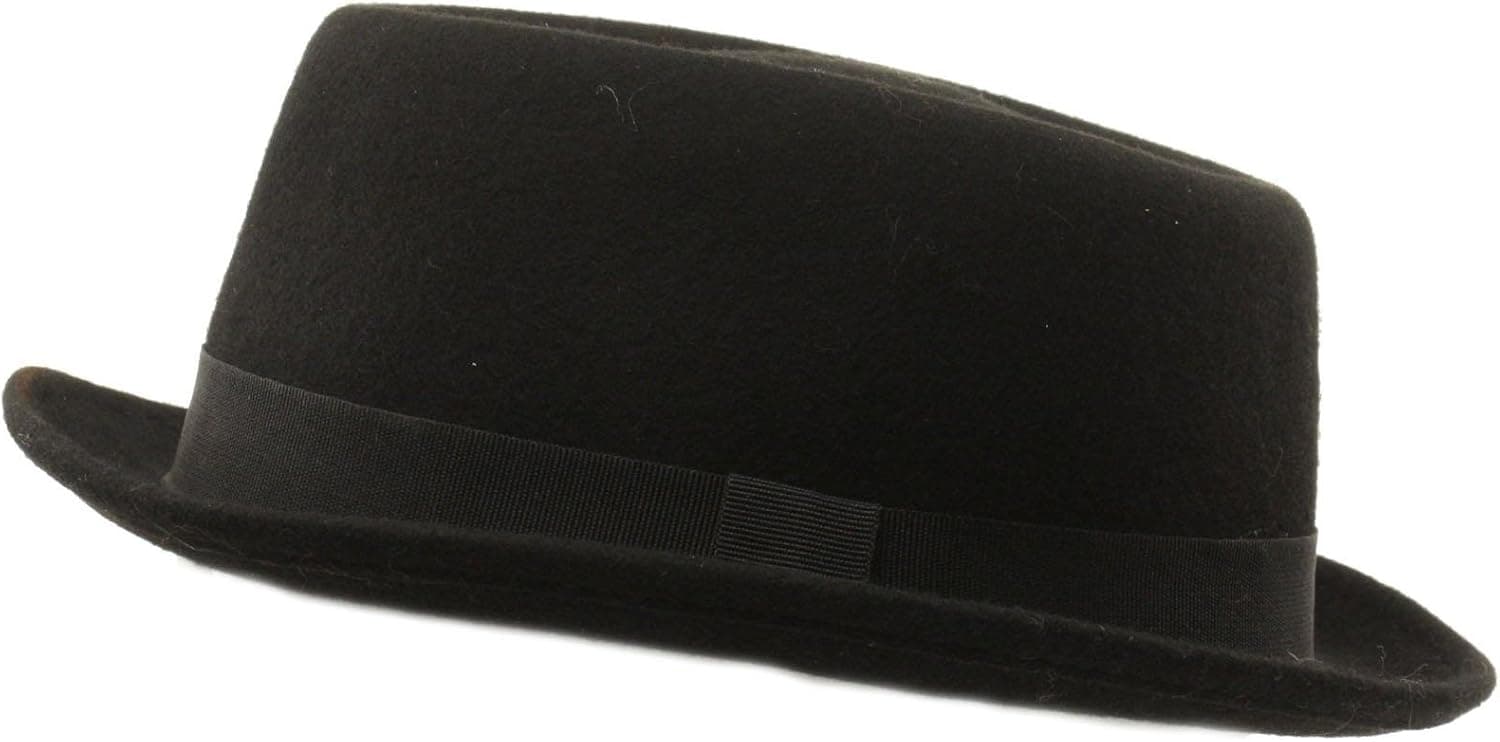 Men Winter 100% Wool Boater Porkpie Derby Ribbon Band Fedora Hat S/M 56cm