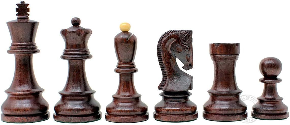 Tournament Chess Pieces - Yugo (Zagreb) Staunton King Height 3.75" + 2 Extra Queens - Ringy Rosewood / Boxwood - Weighted