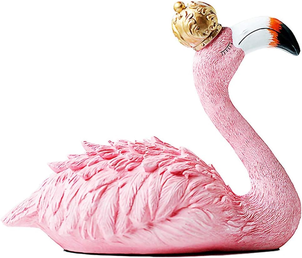 Aukuzi Lover Flamingo Home Decoration, Mini Resin Pink King or Queen Flamingo with Crown Figure Decoration Sculpture Statue Ornaments Creative Gifts (D)