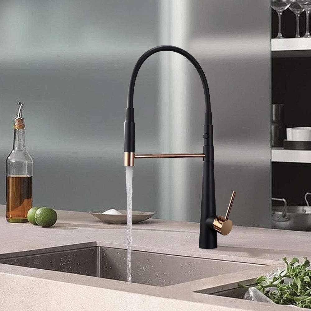 Kitchen Faucet with Pull Down Sprayer Modern Dual-Function 1-Hole Goose Neck Kitchen Sink Faucet Zinc Alloy Single Handle Faucet for Kitchen (Black, Compression 3/8" Water Lines)