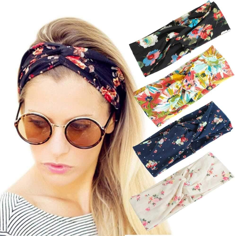 G&T Headbands for Women, Boho Headbands Criss Cross Headband Headpiece Bohemia Floal Twist knot headband for women (Pack of 4)