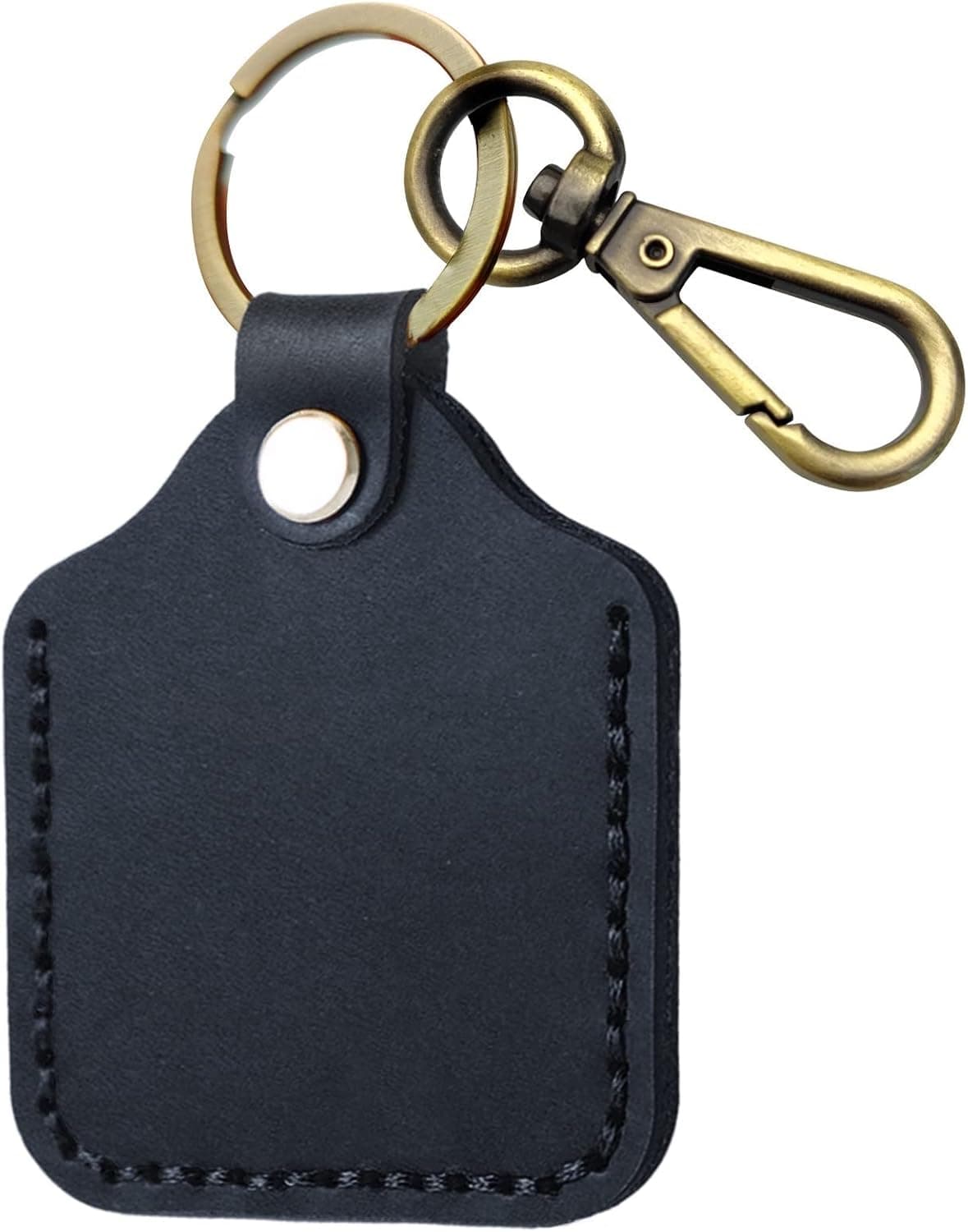 Portable Leather Holder for AirTag Tracker, Handmade Genuine Leather Case for Air Tag Holder with Keychain Protective Cover Compatible for AirTag Case Black