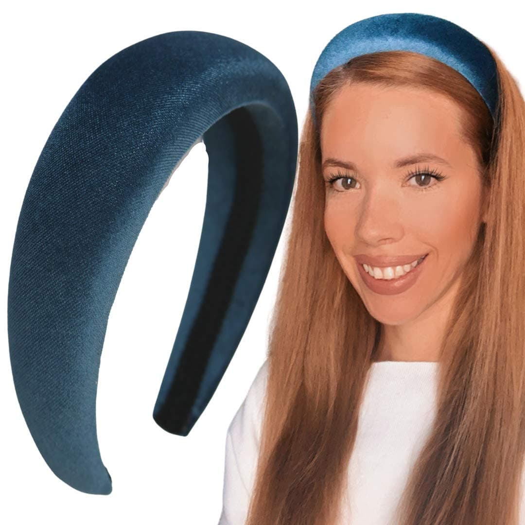 Headbands for Women - Hair Accessories Velvet Head Band Cute Silk Beauty Fancy Fashion Hairbands Girls Vintage Head Hair Bands Rhinestone Padded Headband Head Wraps Boho Wide Band (Midnight Blue)