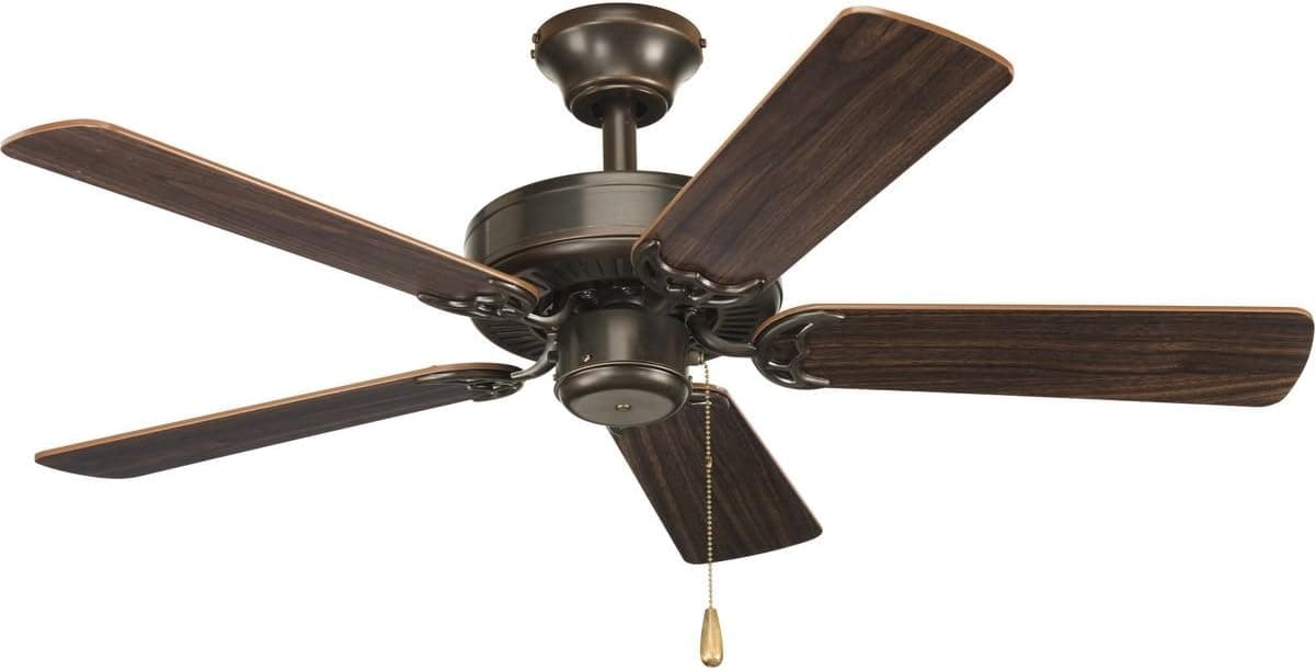 Progress Lighting P2500-20 42-Inch Fan with 5 Blades with Reversible Classic Walnut/Medium Cherry Blades, Antique Bronze