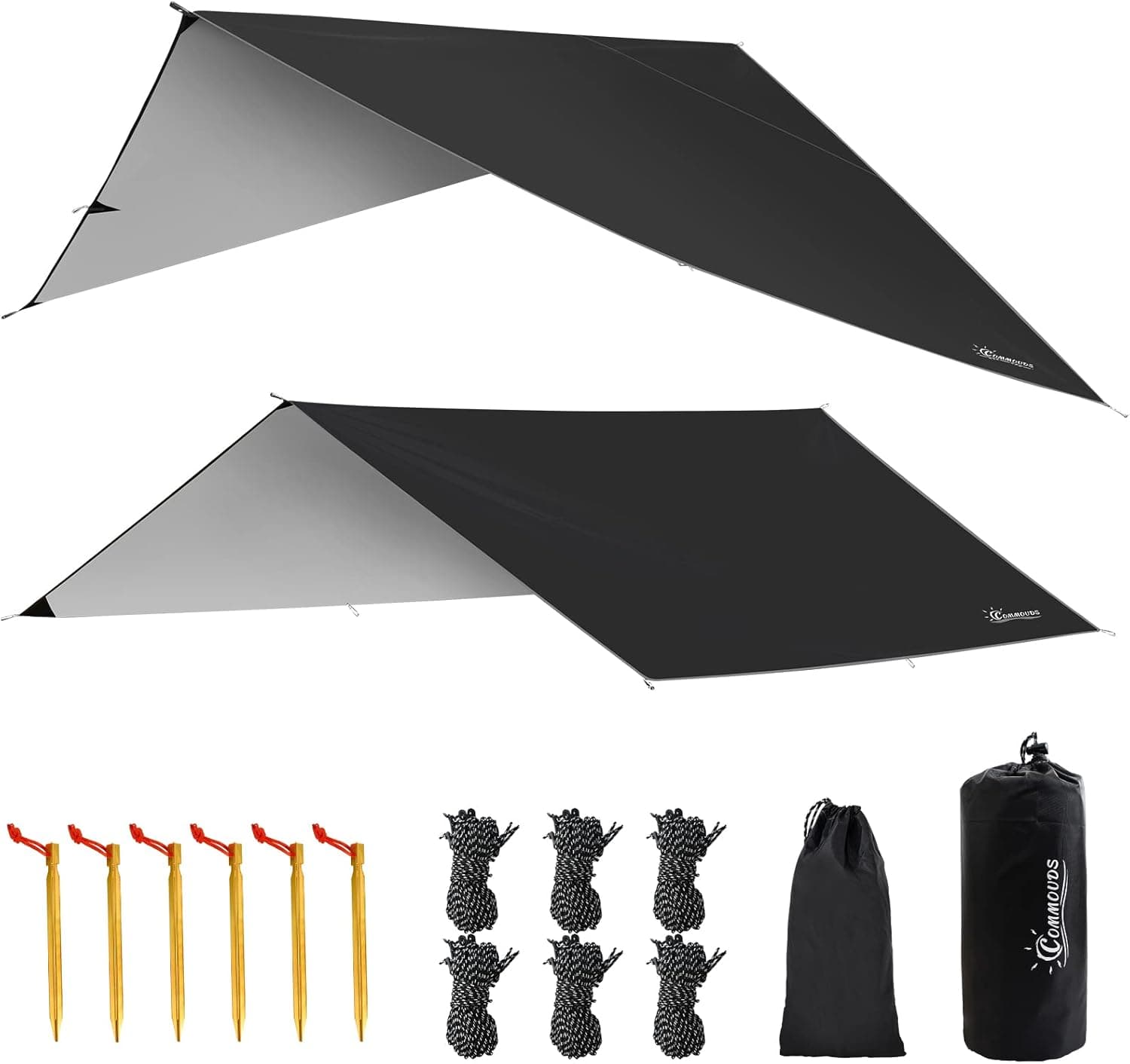 COMMOUDS Waterproof Camping Tarp, Lightweight Hammock Rain Fly Tarp, 10X10/13X10/16.4X10FT, Premium Ripstop Oxford Tent Footprints for Backpacking, Camping, Hiking and Outdoor Adventures