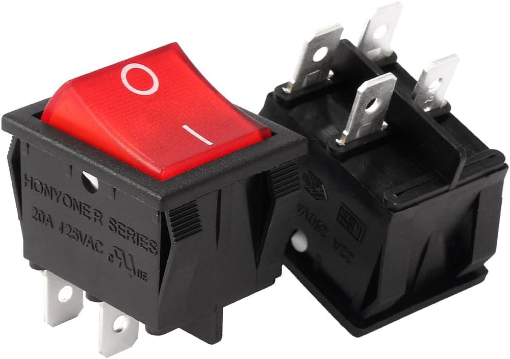uxcell 10Pcs AC 20A/125V 22A/250V DPST 4 Pin 2 Position I/O On/Off Red Neon Light Boat Rocker Switch