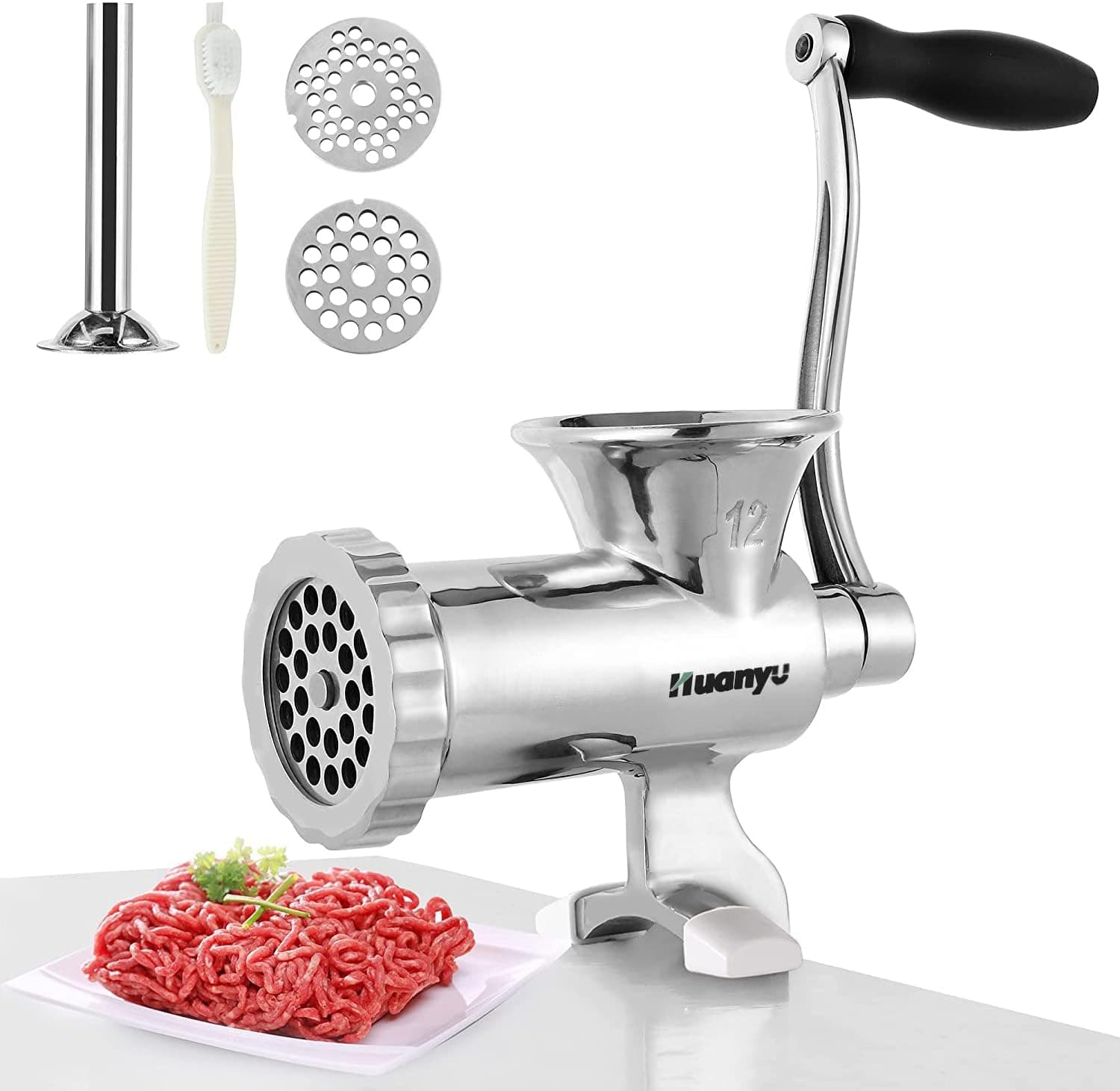 Huanyu Manual Meat Grinder Sausage Stuffer Stainless Steel Hand Cranked Sausage Filler Meat Grinding Machine Household Pork Mincer Sausage Maker Meat Mincing Equipment (NO.12)